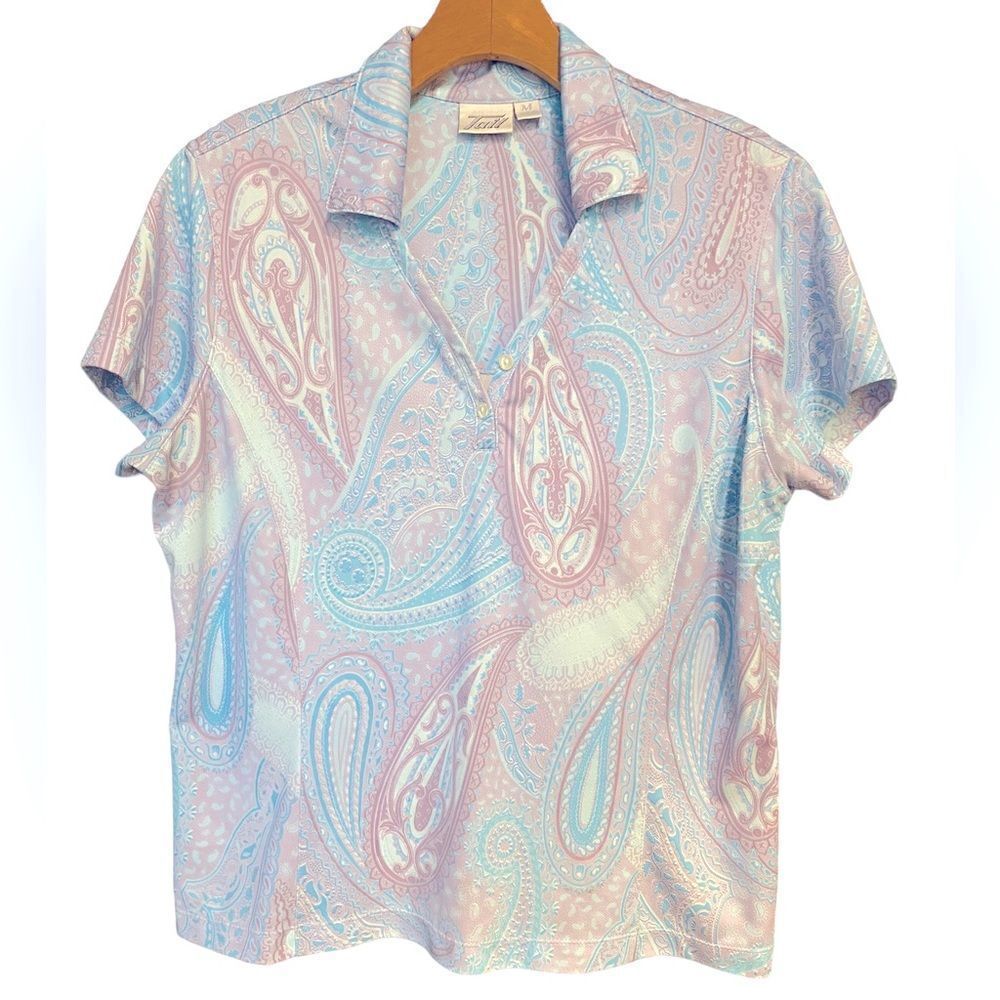 Tail Sz M Purple Blue Paisley Pickleball Golf Athleisure Short Sleeve Polo